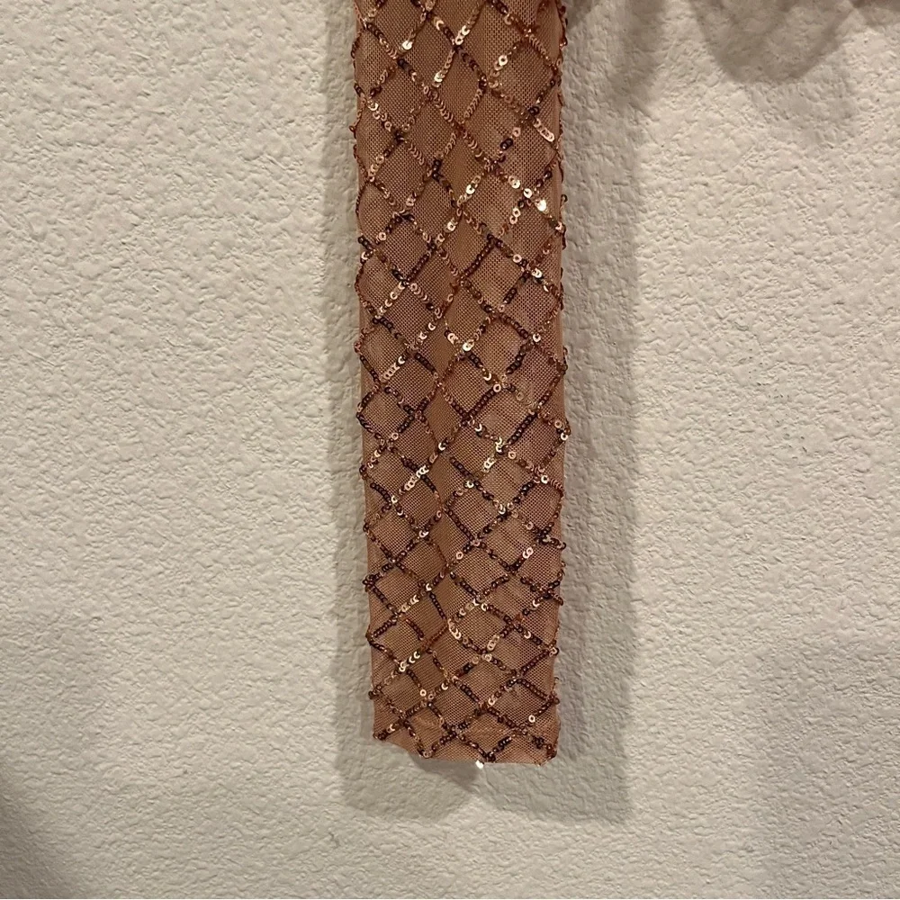 Anthropologie Pilcro rose gold mesh sequin turtleneck cropped xxsmall
